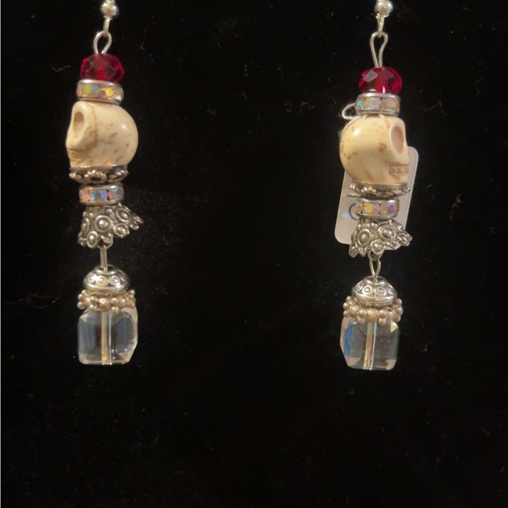 Elegant Silver and Red Skull Earrings